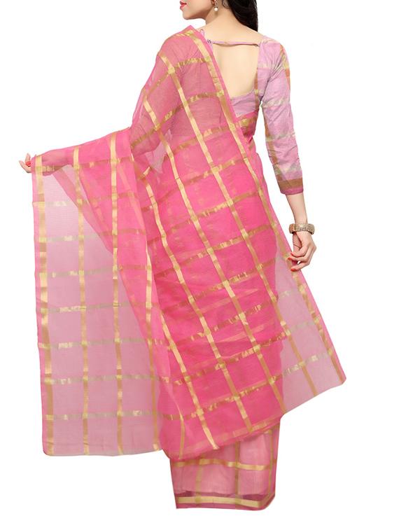 pink cotton kota doria saree with blouse - 13108883 - Standard Image - 1
