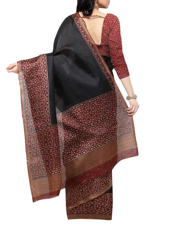 black silk tussar saree with blouse - 13108912 -  Standard Image - 1
