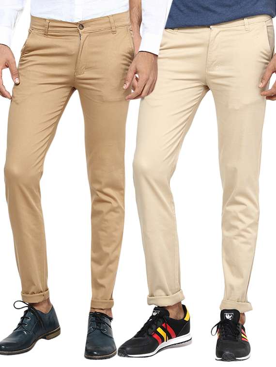 beige set of 2 cotton chinos casual trouser