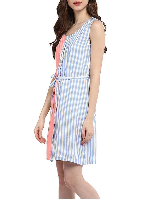 Blue Striped Rayon Shirt Dress - 13112225 -  Standard Image - 1
