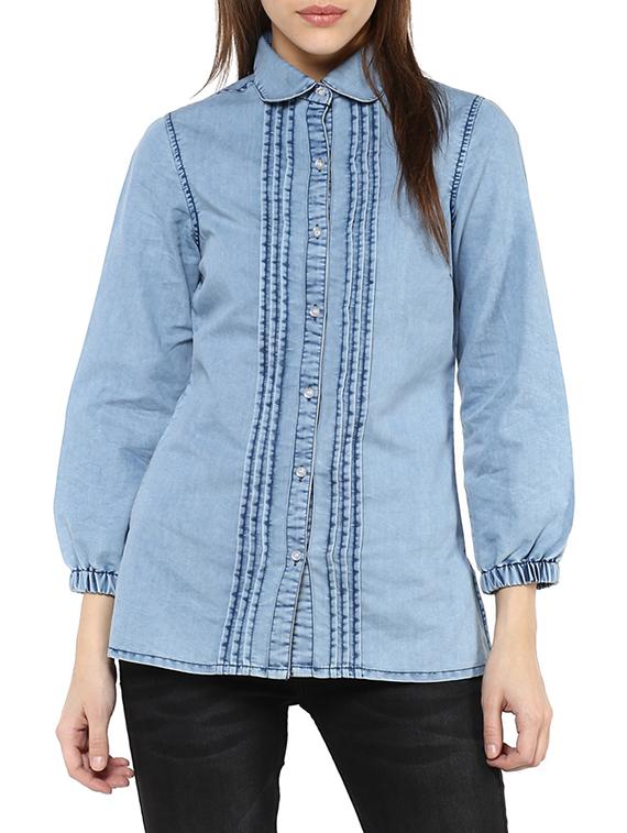 women blue long sleeve denim regular shirt - 13112235 - Zoom Image - 0