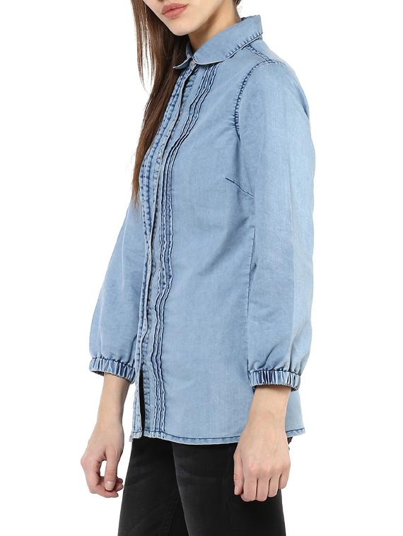 women blue long sleeve denim regular shirt - 13112235 -  Standard Image - 1