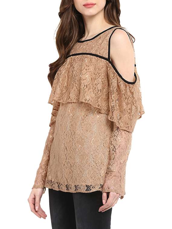 women's ruffle round neck top - 13112237 -  Standard Image - 1
