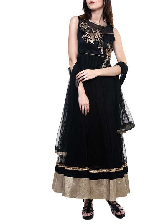 black net embroidered anarkali suit