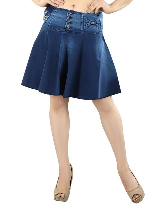 mid rise solid denim skirt - 13117309 - Standard Image - 0
