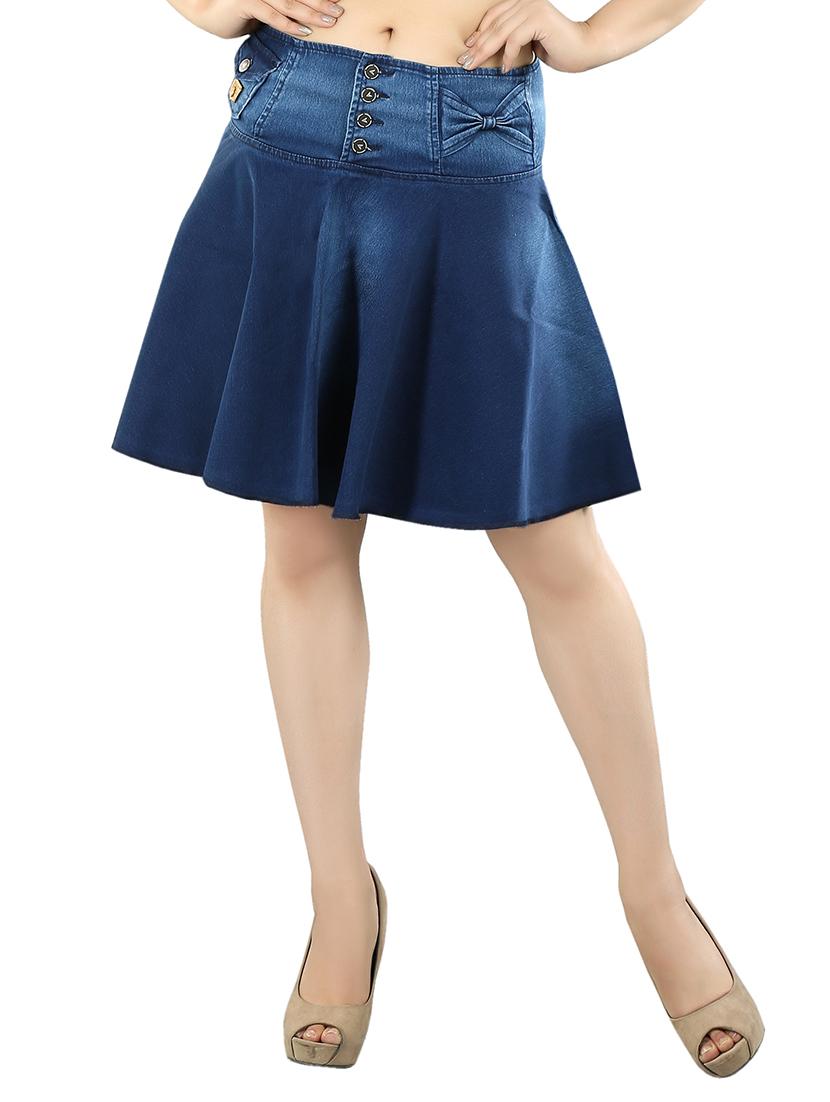 mid rise solid denim skirt - 13117309 - Zoom Image - 0