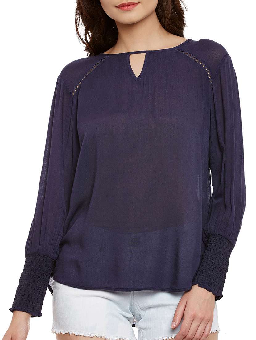 navy blue viscose regular top