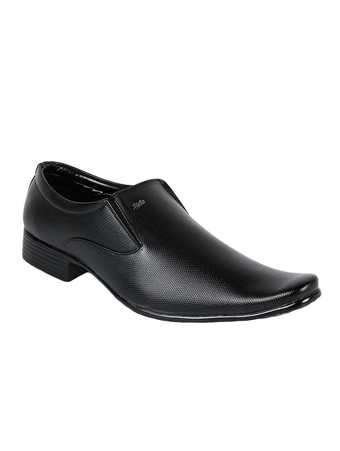 black leatherette slip on