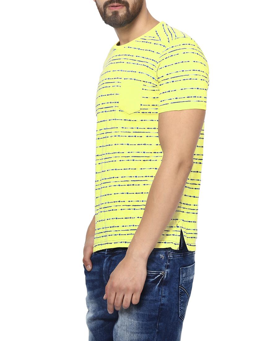 mufti mens yellow mid rise slim fit tshirts - 13119234 -  Standard Image - 1