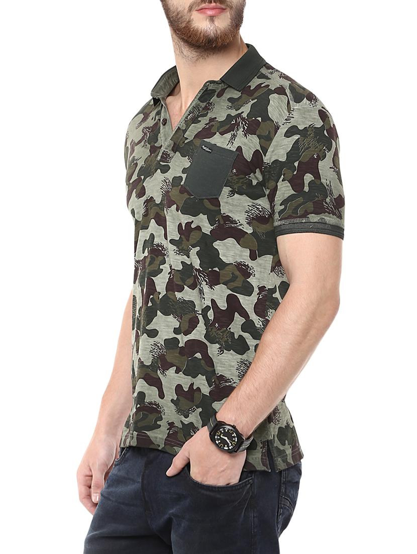 green cotton camouflage print polo t-shirt - 13119250 - Standard Image - 1