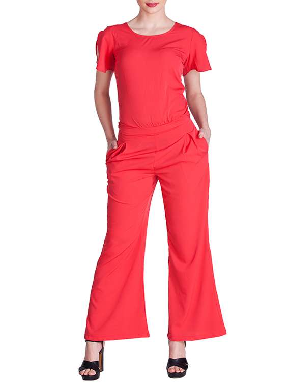 red crepe full leg  jumpsuit