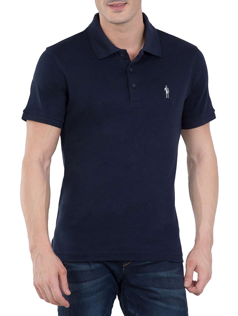 solid navy blue cotton polo t-shirt