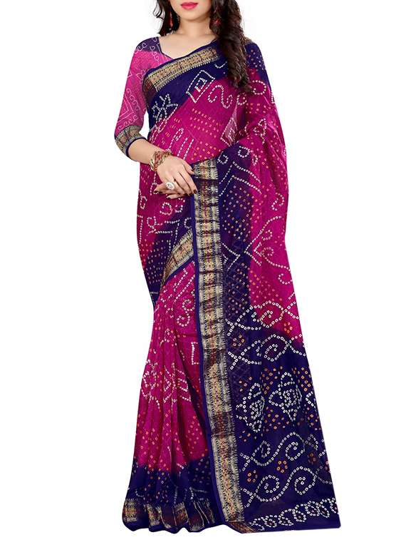 pink & purple art silk bandhani saree