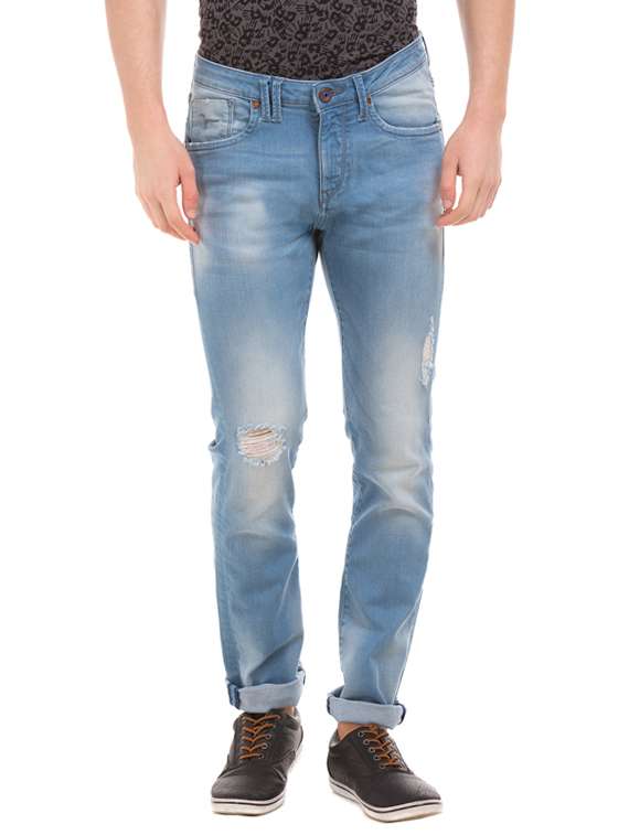 blue cotton blend torn jean