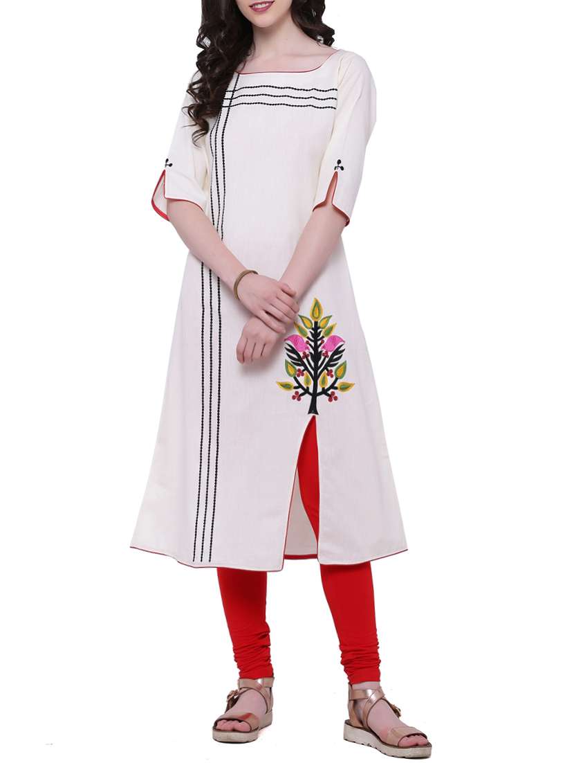 white khadi embroidered a-line kurta