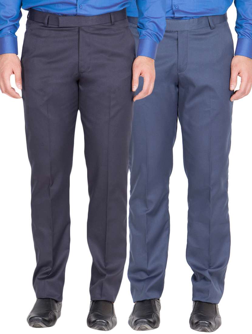 blue rayon set of 2 flat front formal trouser