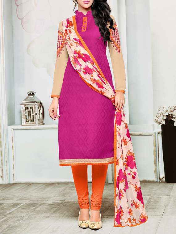 pink cotton blend unstitched suit