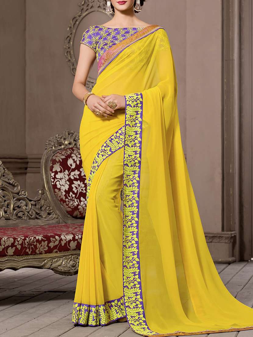 yellow georgette bordered saree with blouse