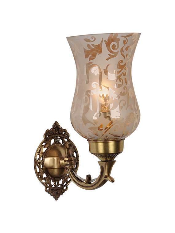 fos lighting brass mini single wall scone with luster etched glass