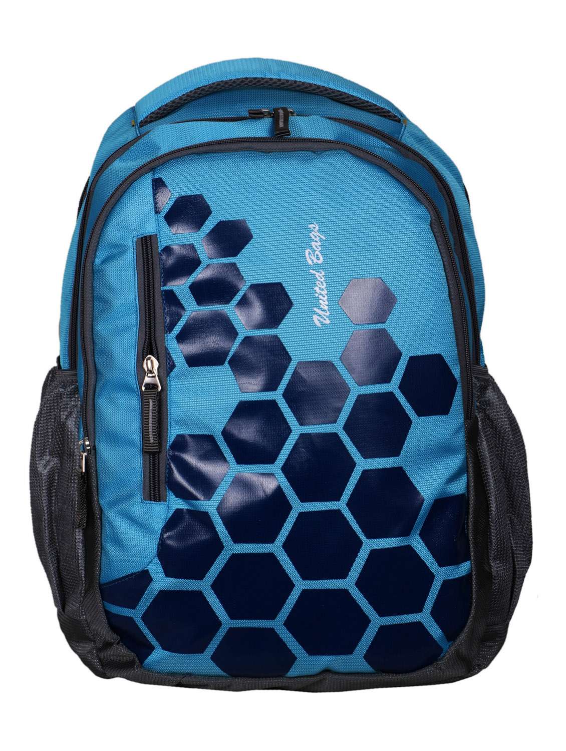 blue polyester backpack