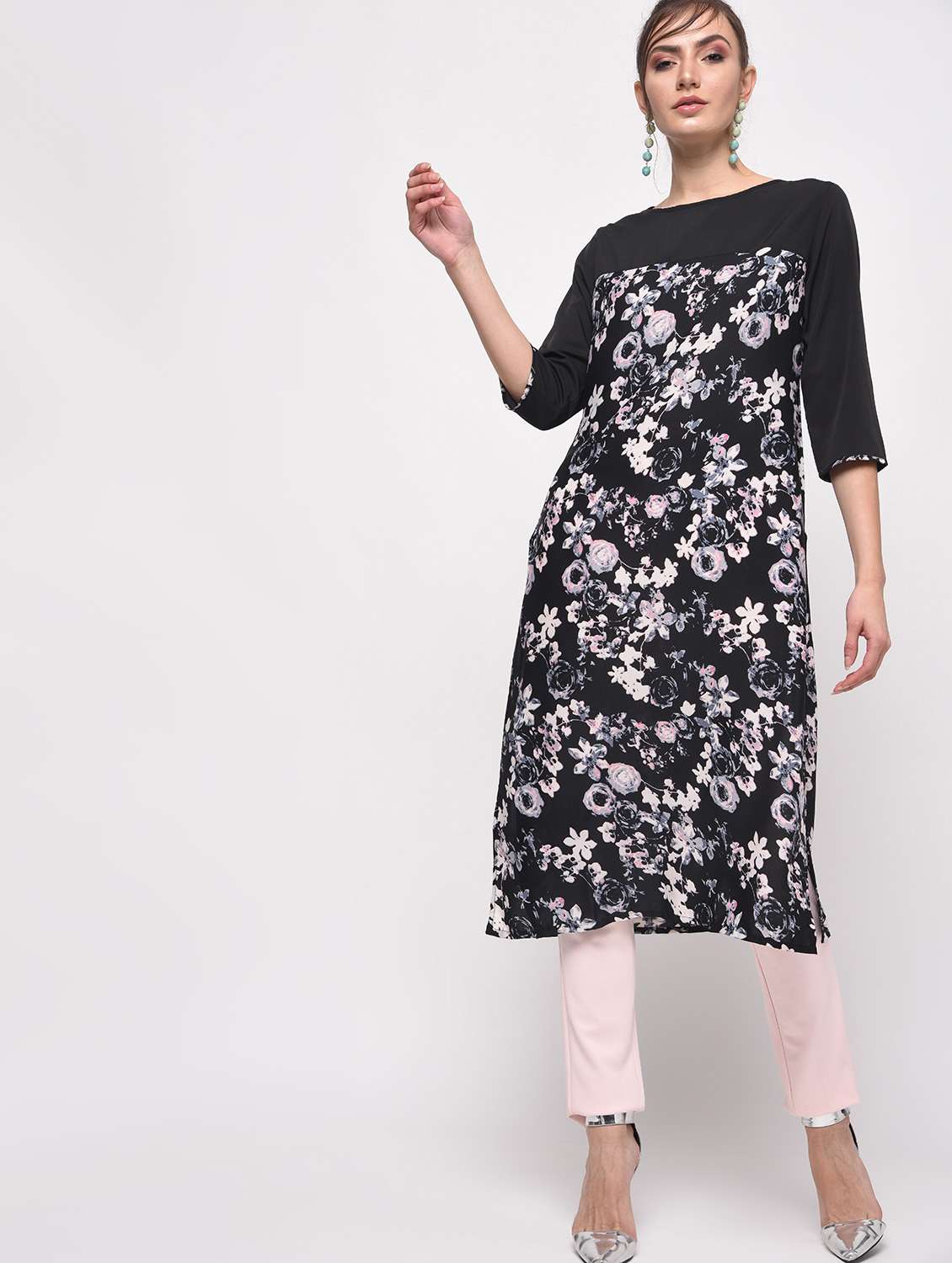 black crepe straight kurta
