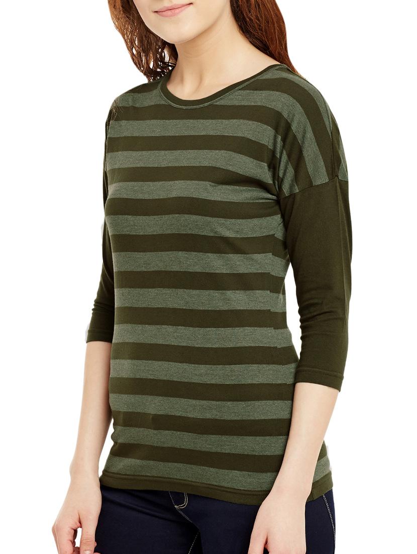 olive striped square neck tee - 13142332 - Standard Image - 1