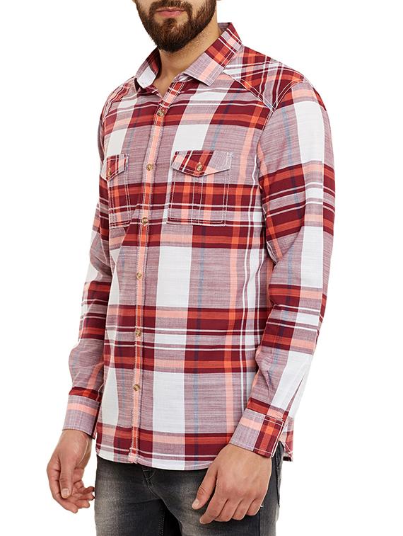 red cotton checked casual shirt - 13144269 - Standard Image - 1
