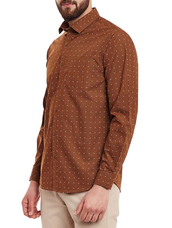 brown cotton printed casual shirt - 13144286 - Standard Image - 1