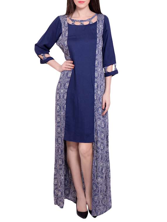 blue printed rayon dress