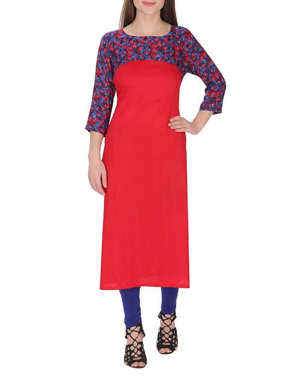 red cotton printed straight kurta