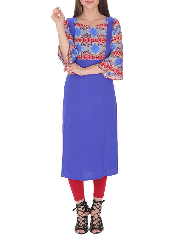 blue poly crepe long kurta