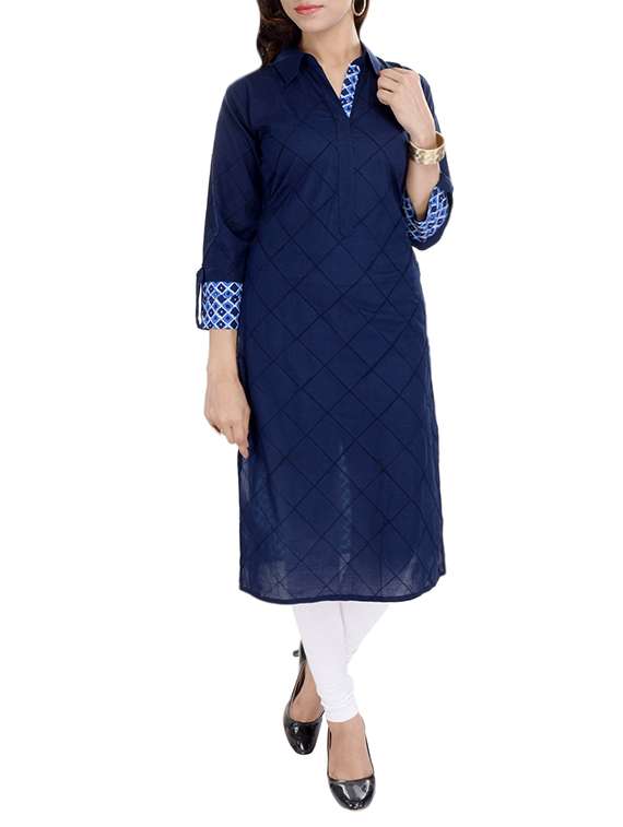 blue cotton straight kurta
