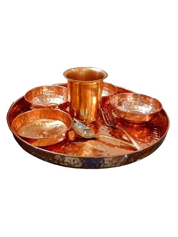 Buy Asiacraft Indian Dinnerware Pure Copper Traditional Dinner Set Of Thali Plate, Bowls, Jug