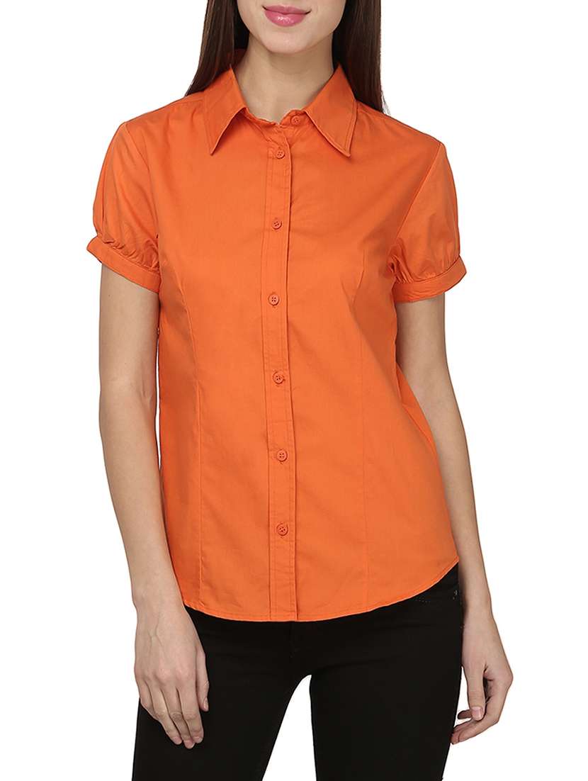 orange cotton solid shirt