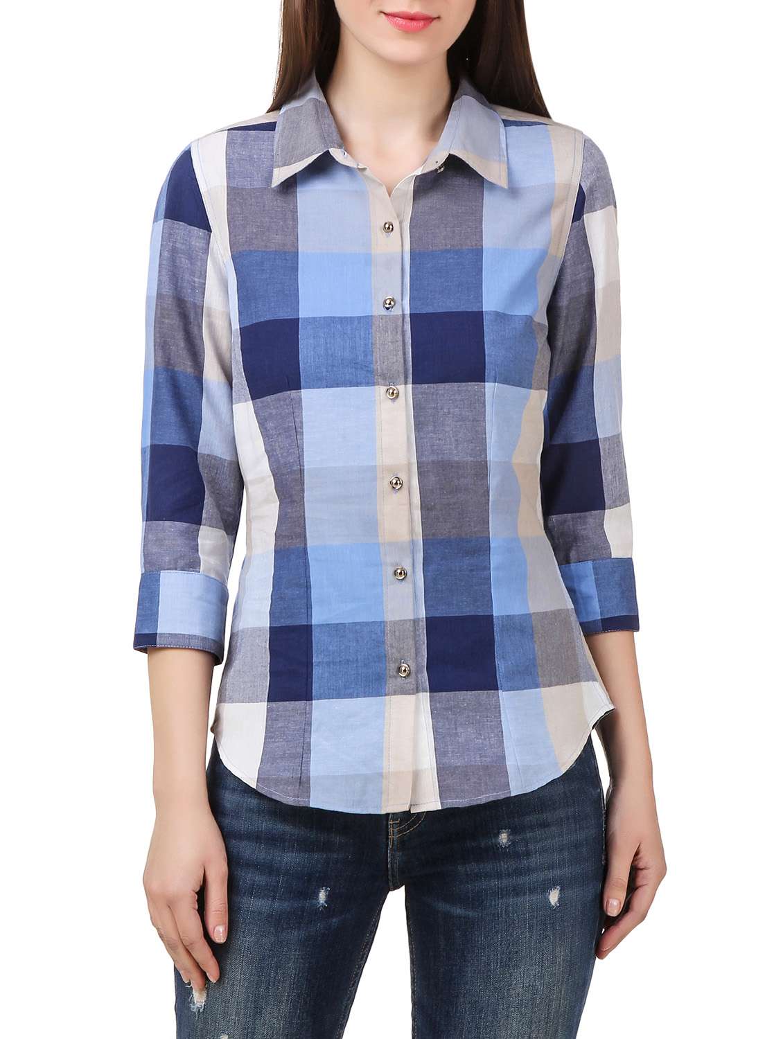 multicolored checkered cotton regular shirt