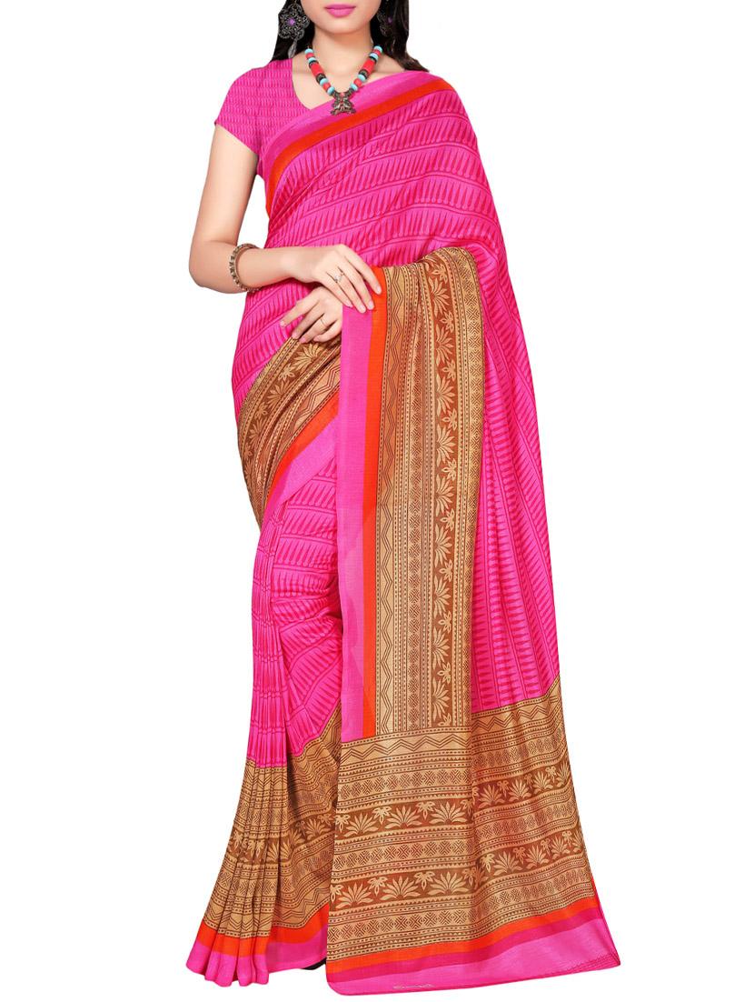 pink cotton silk printed saree with blouse