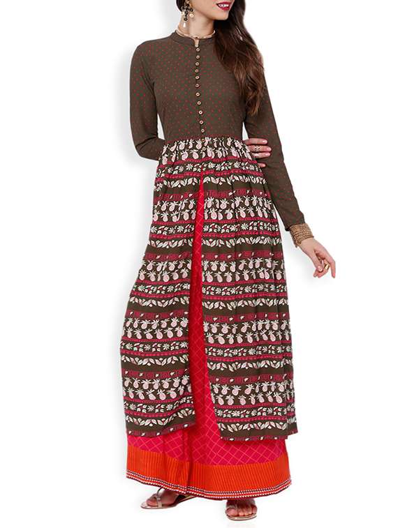 brown printed a-line kurta