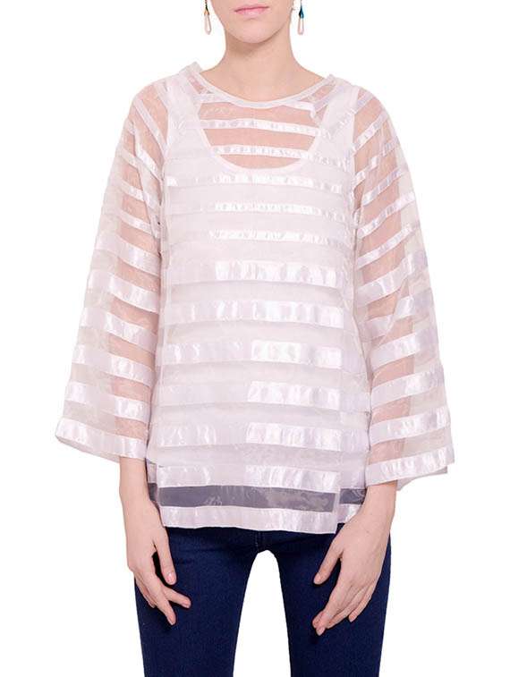 white silk blend regular top