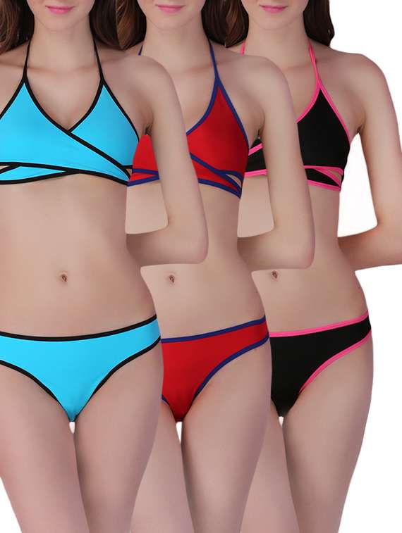 set of 3 multicolored polyamide bikini