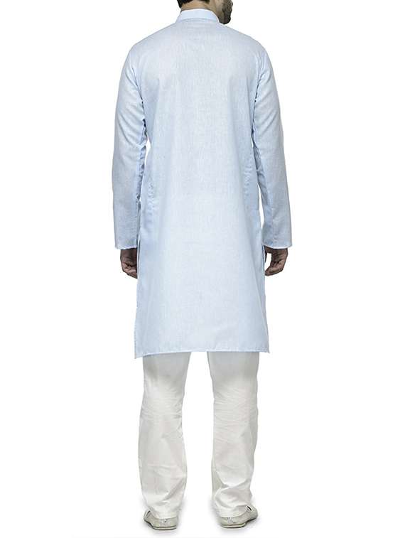 light blue cotton kurta pyjama set - 13160464 - Standard Image - 1