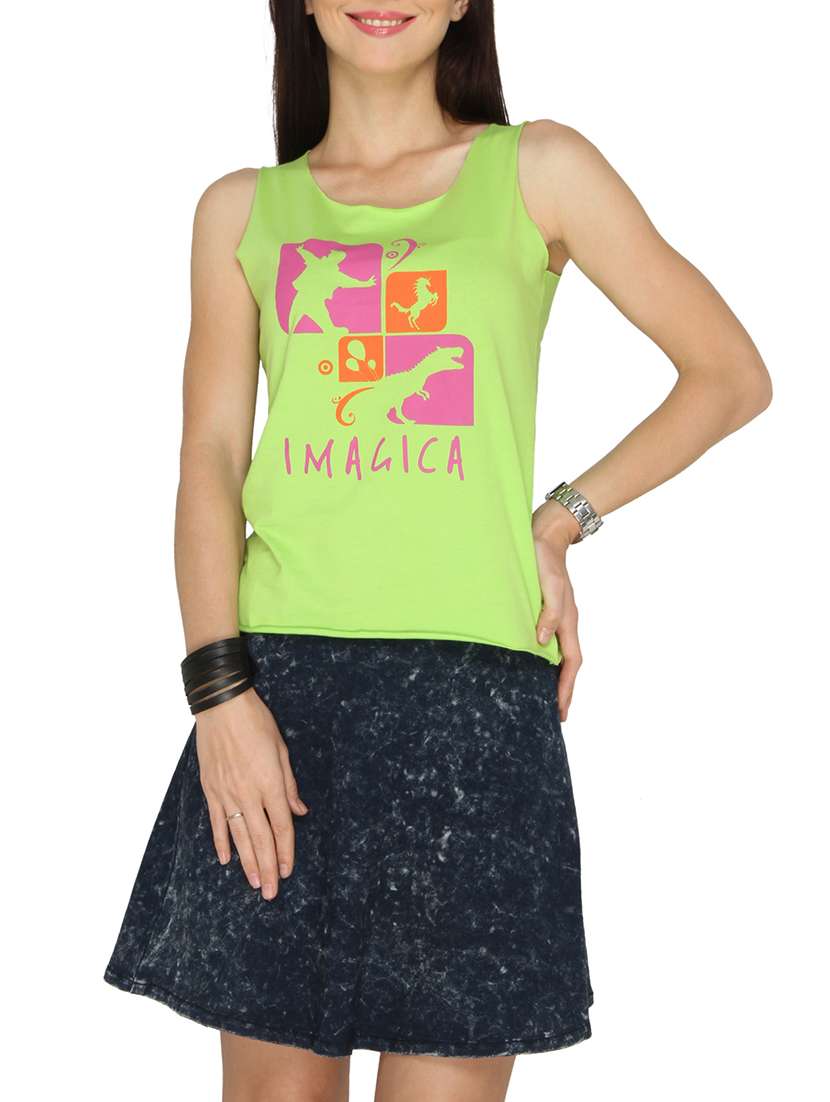 green printed cotton tank top