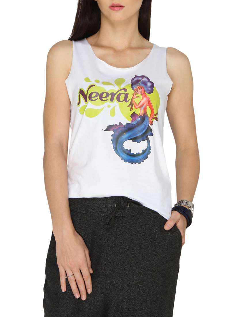 white printed cotton tank top