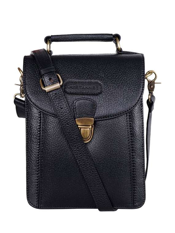 black leather sling bag