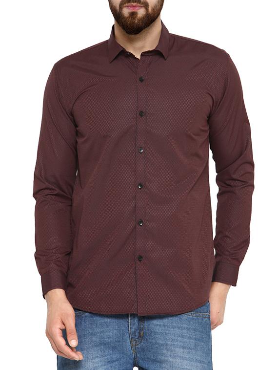 red cotton blend printed casual shirt