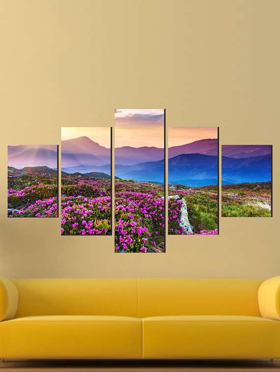 Poster (flowers-and-purple-colored-rocks,Wall Covering Area 48 x 23 Inch)