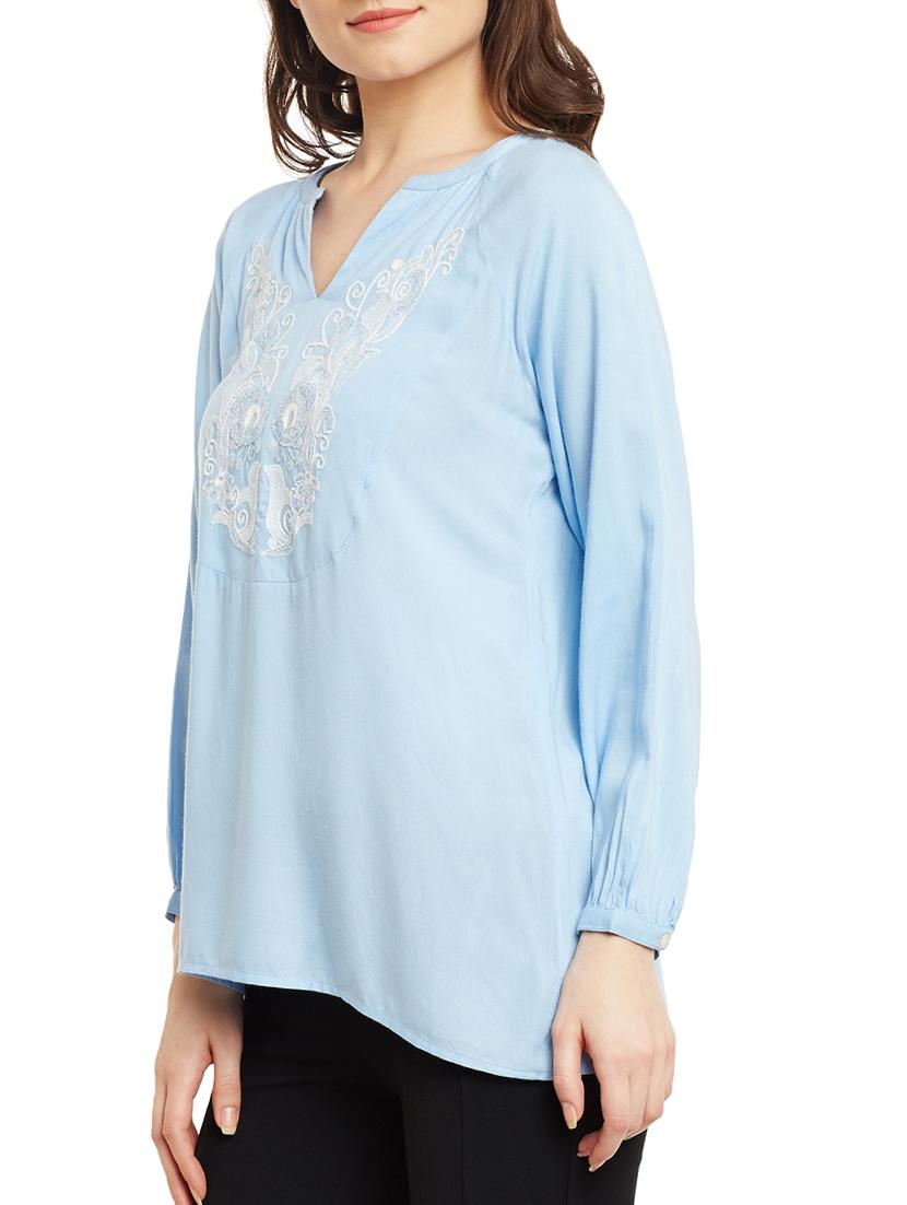 notch neck embroidered detail top - 13168809 - Standard Image - 1