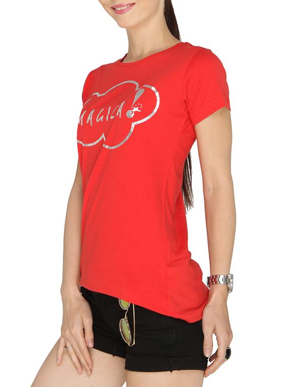 women's chest print round neck t-shirt - 13169831 - Standard Image - 1