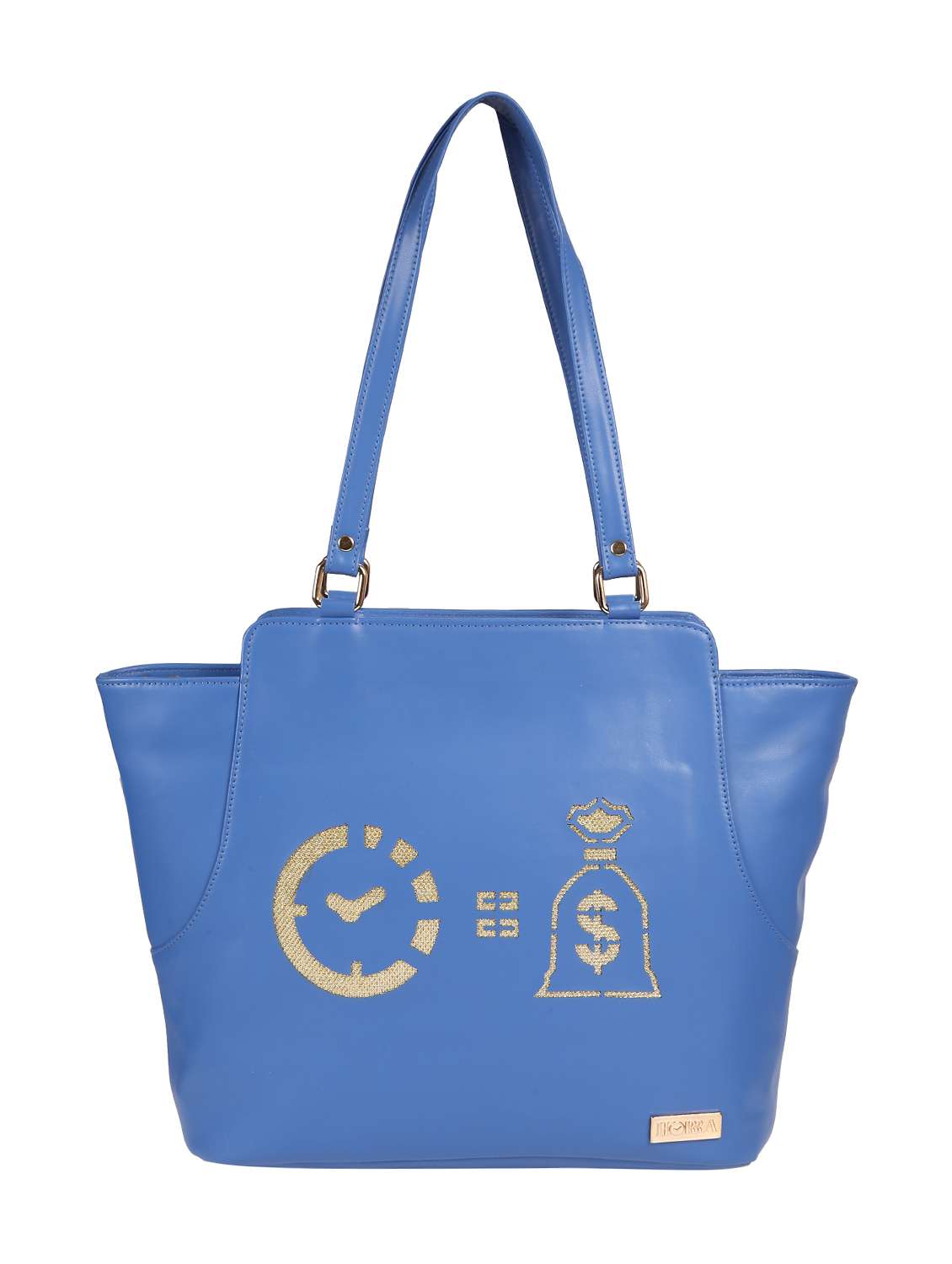 blue synthetic leather handbag
