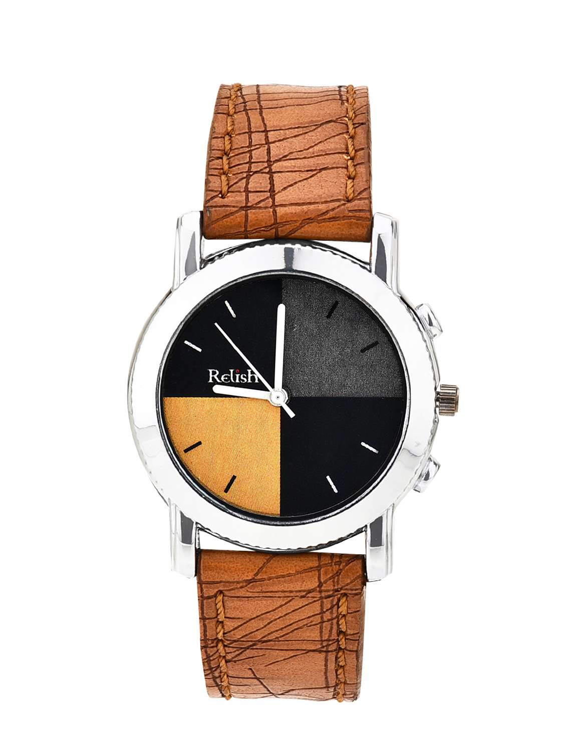 re-l001t round analog dial leather strap watch