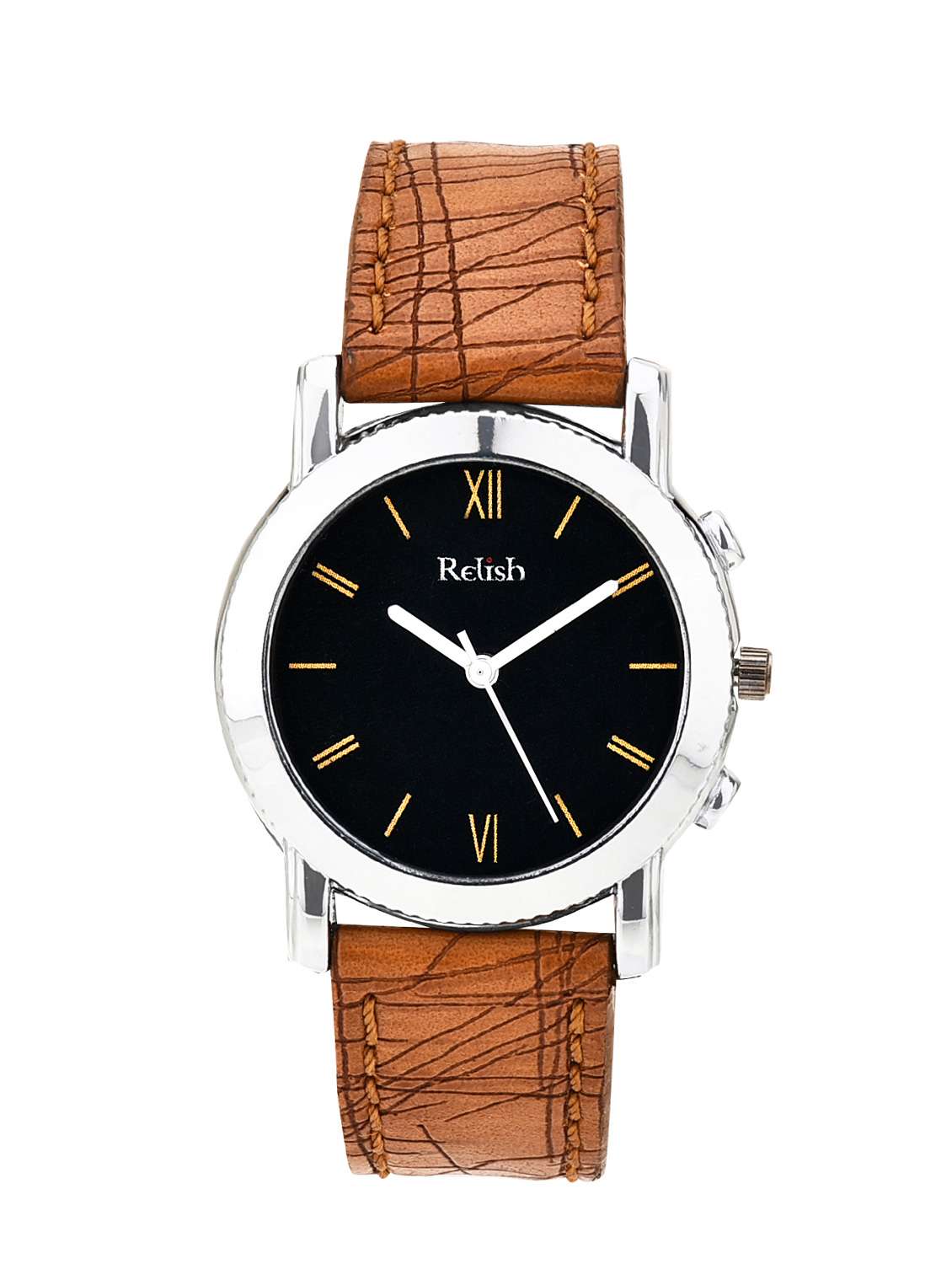 re-l006t round analog dial leather strap watch